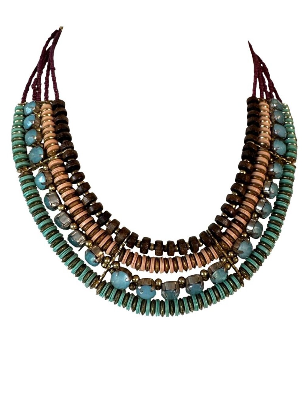 Bohemian Multi-Layered Beaded Necklace Adjustable 18-19" Vintage Jewelry